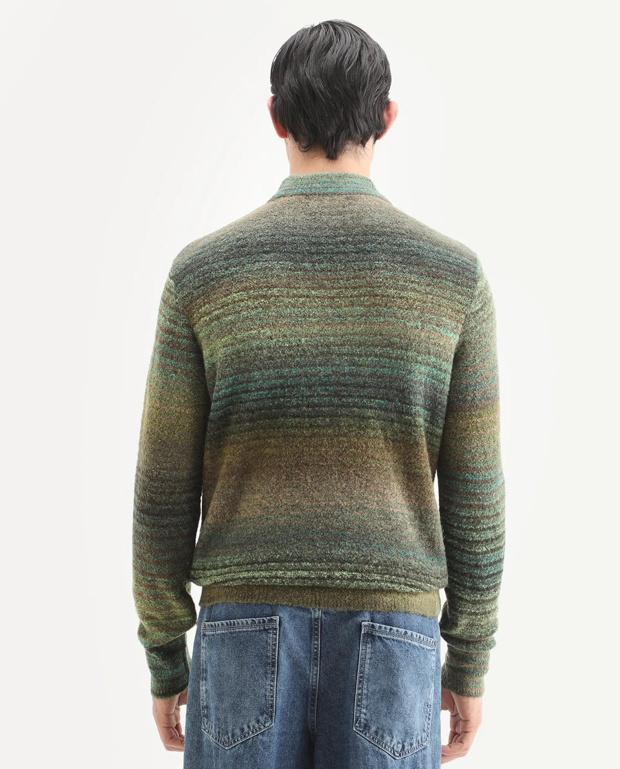 Rare Rabbit Men's Nemo Green Acrylic Color Block Regular Fit Full Sleeve Crew Neck Sweater