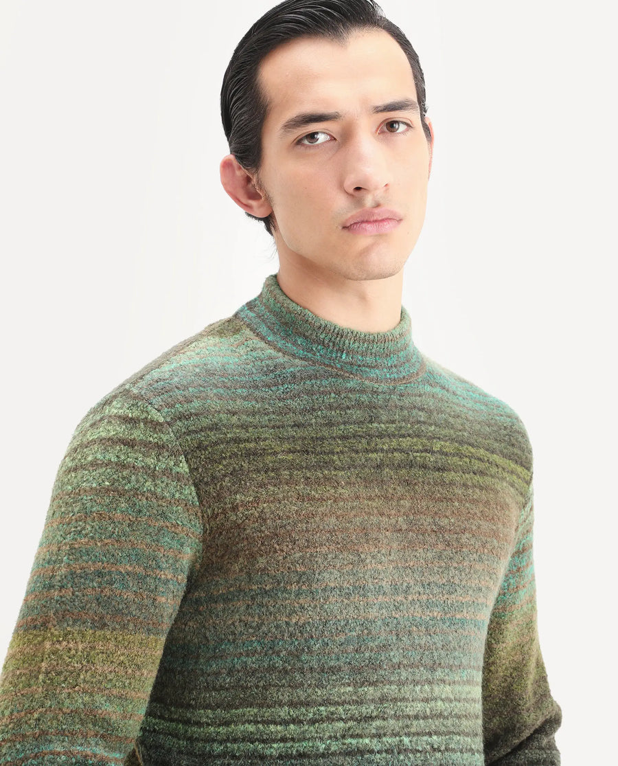 Rare Rabbit Men's Nemo Green Acrylic Color Block Regular Fit Full Sleeve Crew Neck Sweater