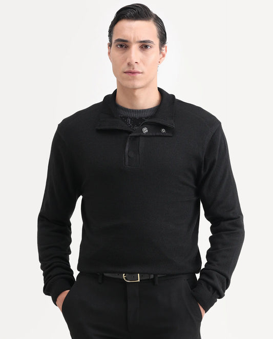Rare Rabbit Men's Johny-25 Light Black Acrylic Fabric Full Sleeve High Neck Plain Sweater