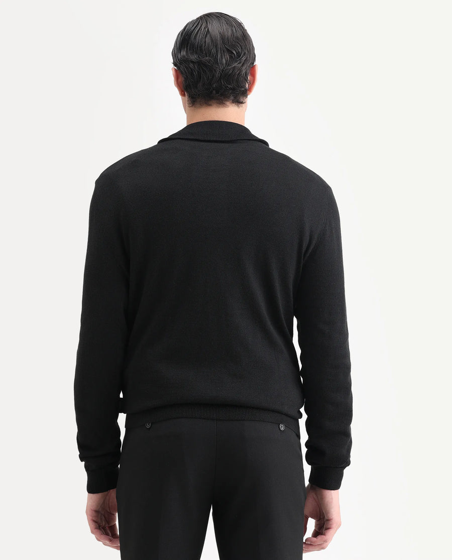Rare Rabbit Men's Johny-25 Light Black Acrylic Fabric Full Sleeve High Neck Plain Sweater