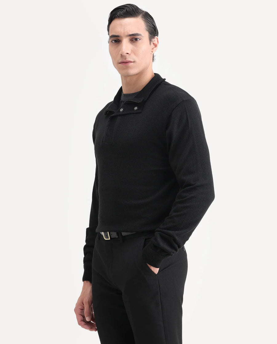 Rare Rabbit Men's Johny-25 Light Black Acrylic Fabric Full Sleeve High Neck Plain Sweater