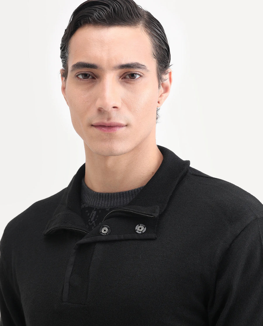 Rare Rabbit Men's Johny-25 Light Black Acrylic Fabric Full Sleeve High Neck Plain Sweater
