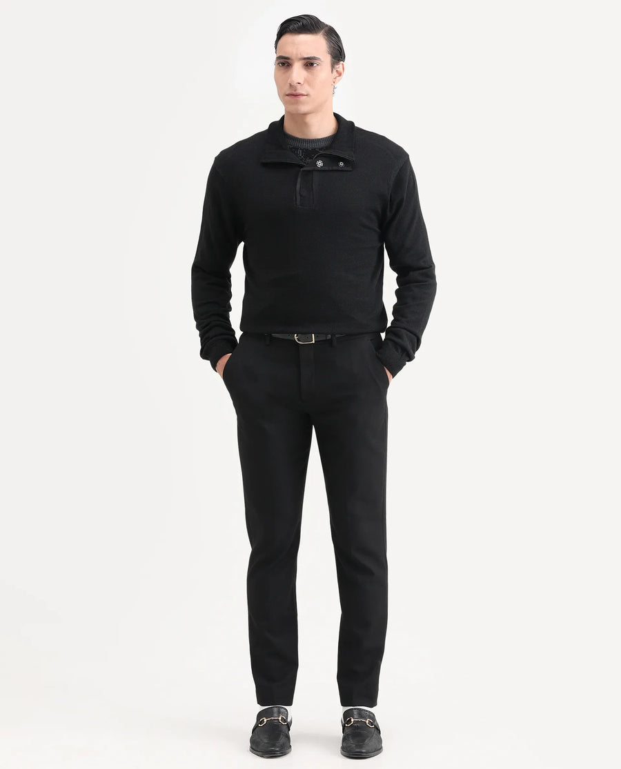 Rare Rabbit Men's Johny-25 Light Black Acrylic Fabric Full Sleeve High Neck Plain Sweater