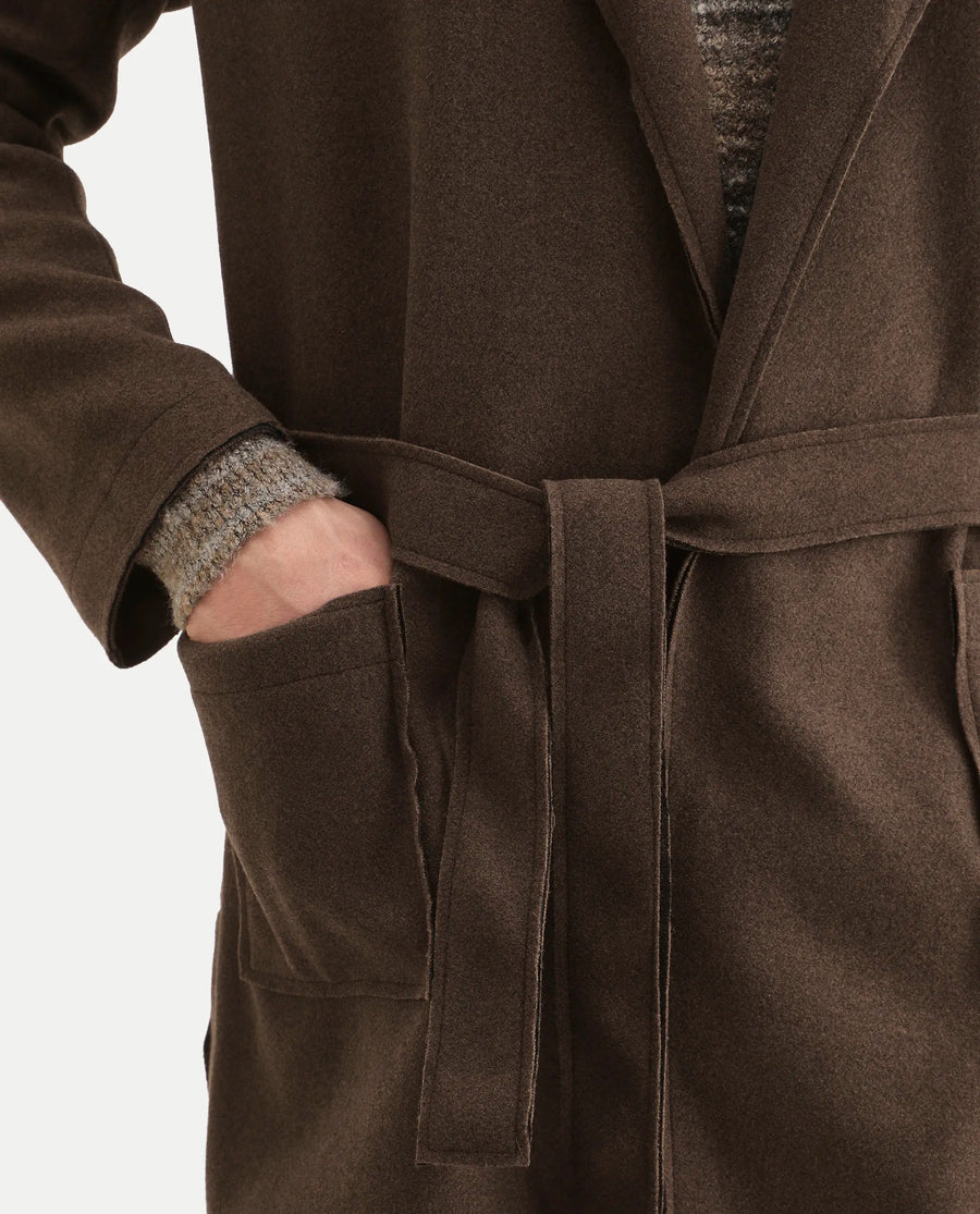Rare Rabbit Men's Nemot Dark Brown Polyester Fabric Lapel Neck Regular Plain Coat
