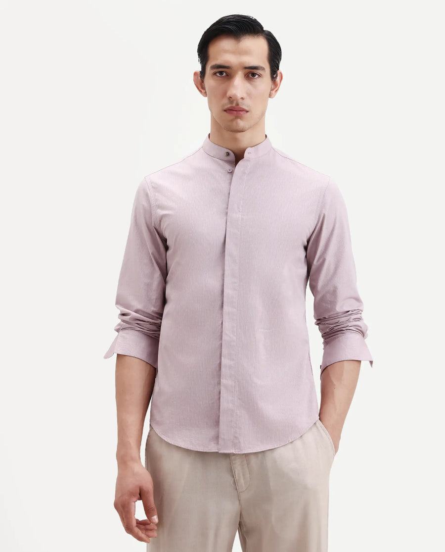 Rare Rabbit Men's Cadmi-25 Pink Cotton Blend Fabric Mandarin Collar Regular Fit Plain Shirt