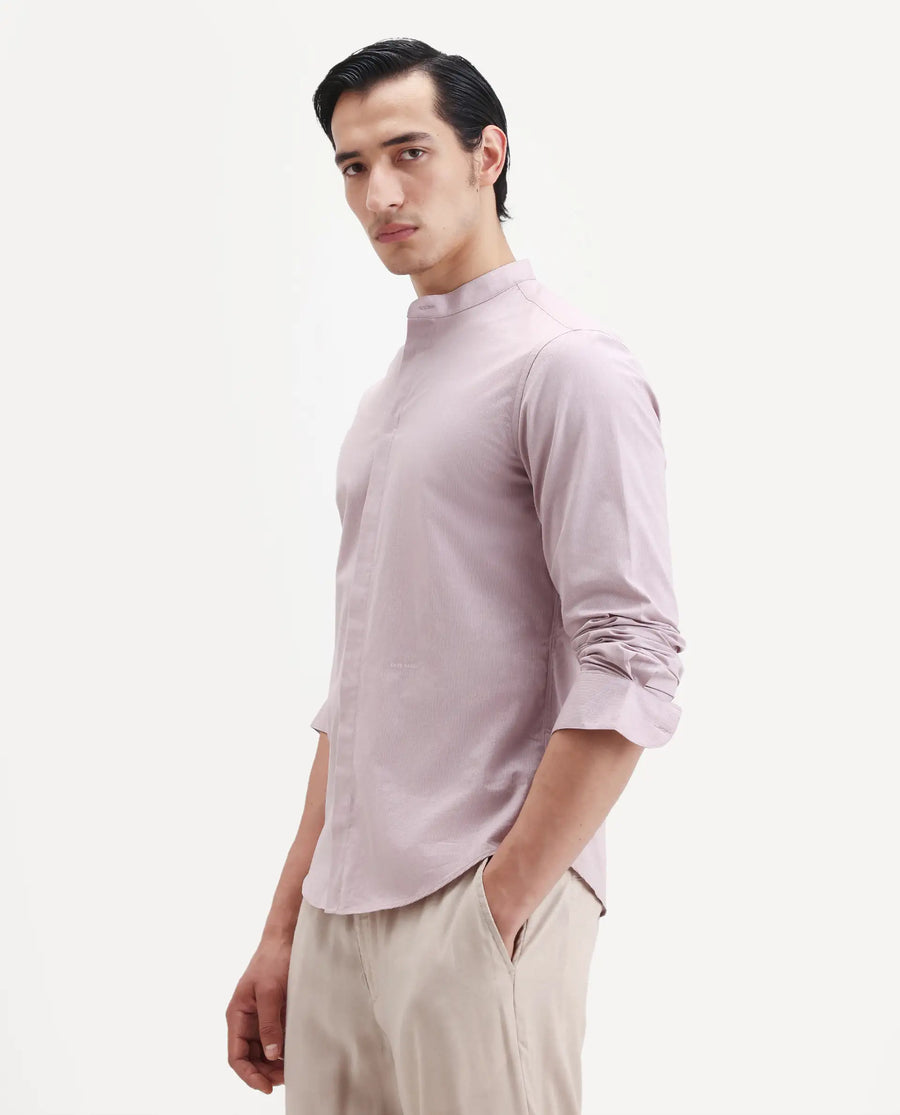 Rare Rabbit Men's Cadmi-25 Pink Cotton Blend Fabric Mandarin Collar Regular Fit Plain Shirt