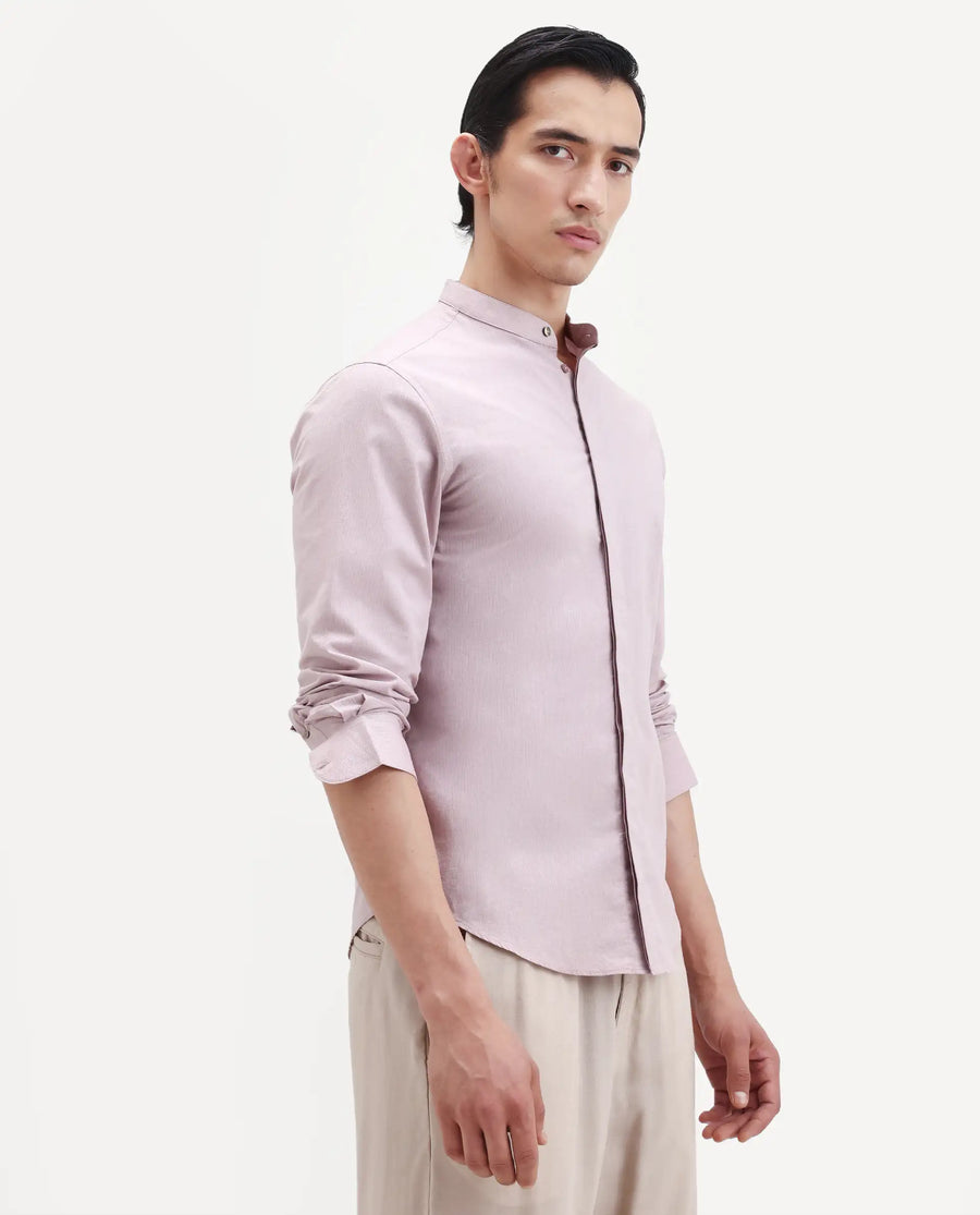 Rare Rabbit Men's Cadmi-25 Pink Cotton Blend Fabric Mandarin Collar Regular Fit Plain Shirt