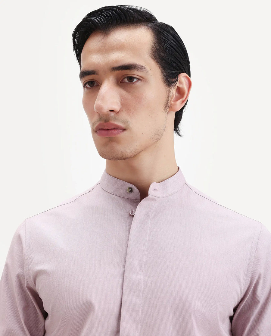 Rare Rabbit Men's Cadmi-25 Pink Cotton Blend Fabric Mandarin Collar Regular Fit Plain Shirt
