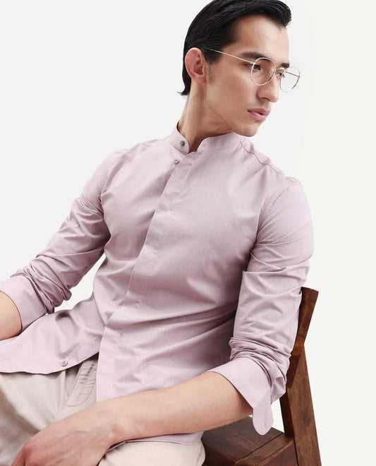 Rare Rabbit Men's Cadmi-25 Pink Cotton Blend Fabric Mandarin Collar Regular Fit Plain Shirt