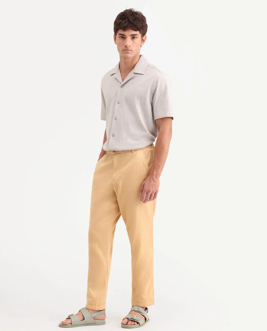 Rare Rabbit Men's Linol-T Yellow Linen Blend Fabric Regular Fit Drawstring Plain Trouser