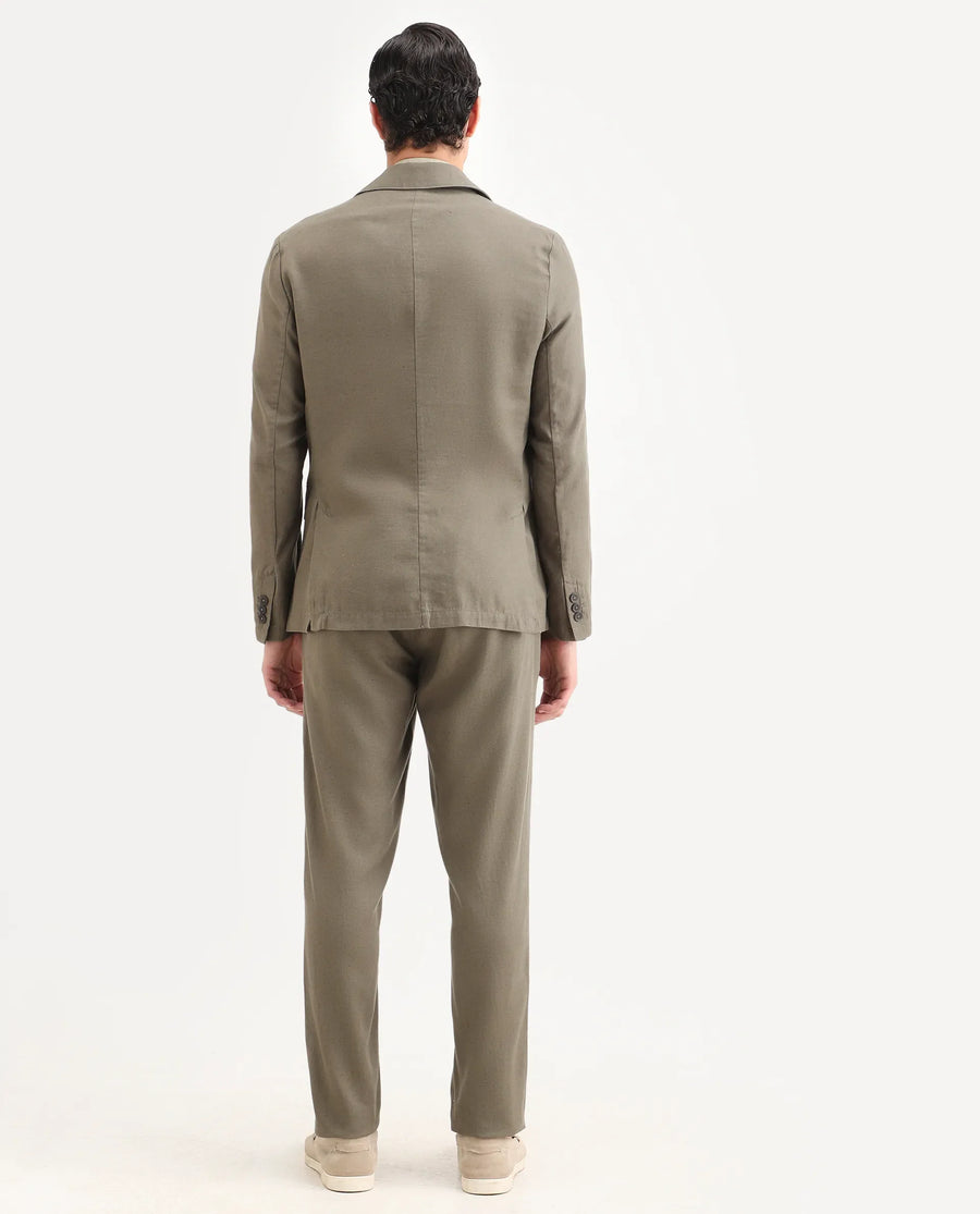 Rare Rabbit Men's Linol-T Dusky Olive Linen Blend Fabric Regular Fit Drawstring Plain Trouser