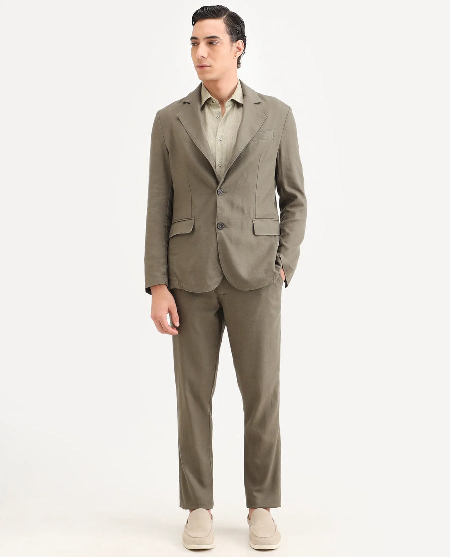 Rare Rabbit Men's Linol-T Dusky Olive Linen Blend Fabric Regular Fit Drawstring Plain Trouser