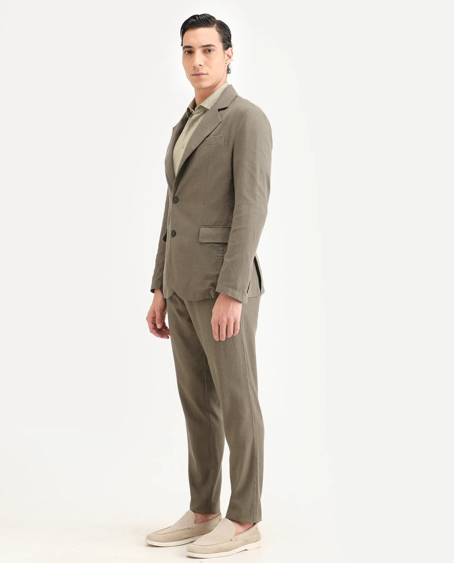 Rare Rabbit Men's Linol-T Dusky Olive Linen Blend Fabric Regular Fit Drawstring Plain Trouser