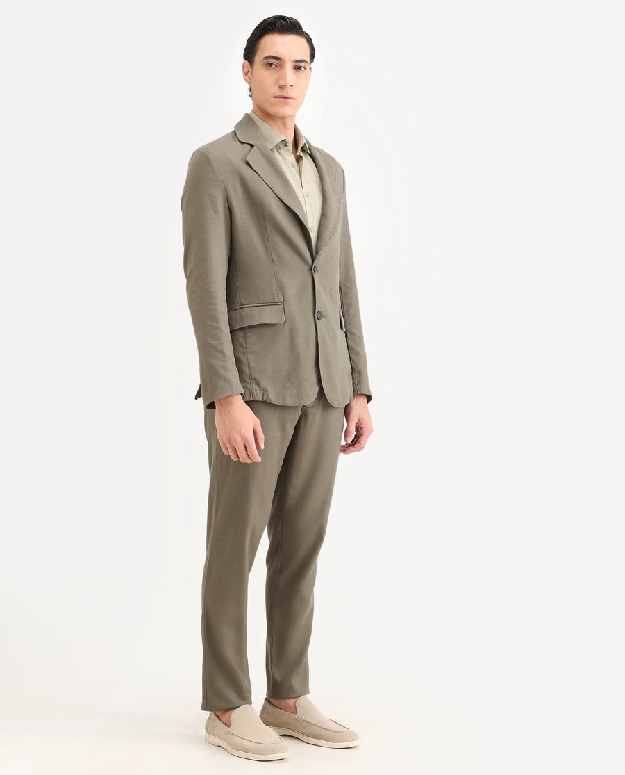 Rare Rabbit Men's Linol-T Dusky Olive Linen Blend Fabric Regular Fit Drawstring Plain Trouser