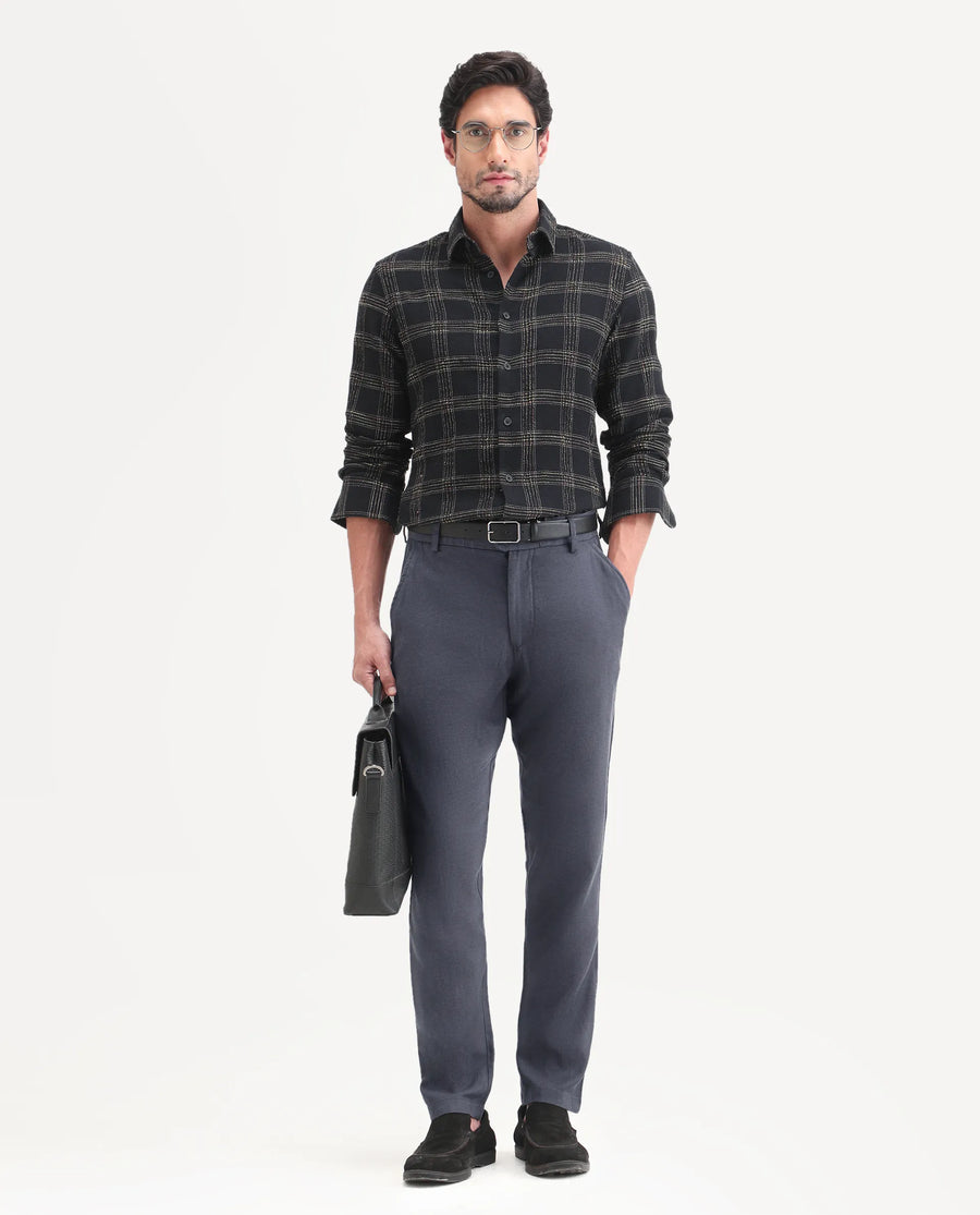 Rare Rabbit Men's Linol-T Dark Grey Linen Blend Fabric Regular Fit Drawstring Plain Trouser