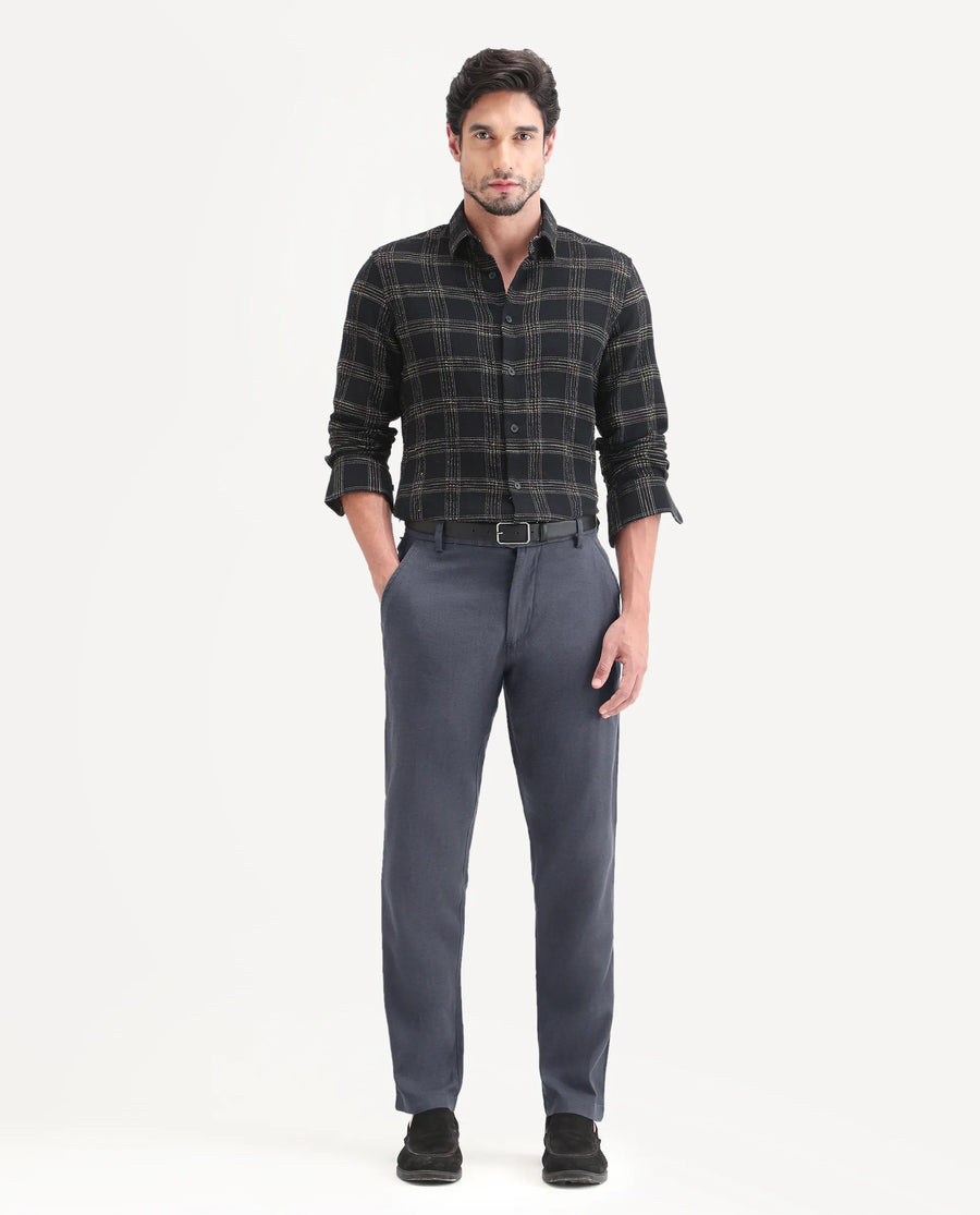 Rare Rabbit Men's Linol-T Dark Grey Linen Blend Fabric Regular Fit Drawstring Plain Trouser
