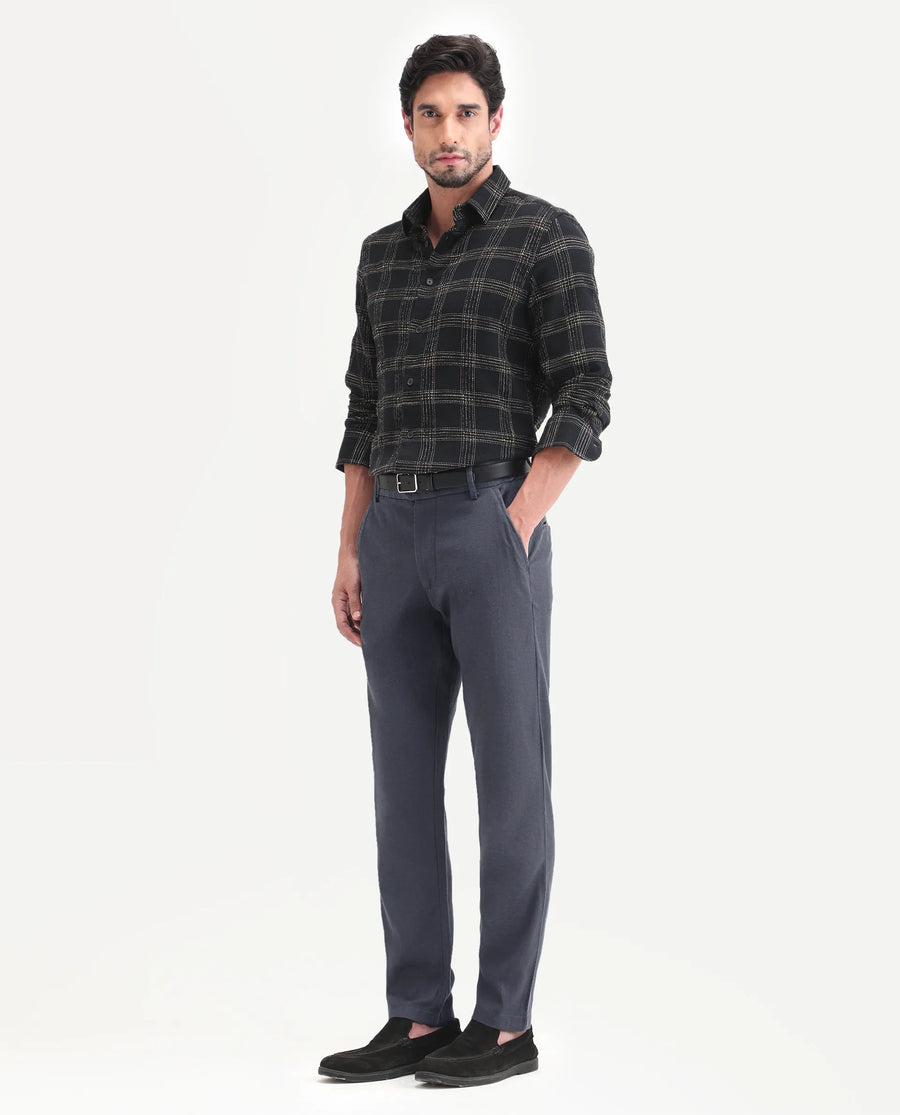 Rare Rabbit Men's Linol-T Dark Grey Linen Blend Fabric Regular Fit Drawstring Plain Trouser