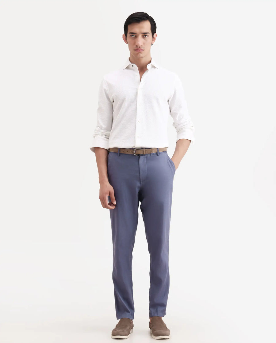 Rare Rabbit Men's Linol-T Dusky Purple Linen Blend Fabric Regular Fit Drawstring Plain Trouser