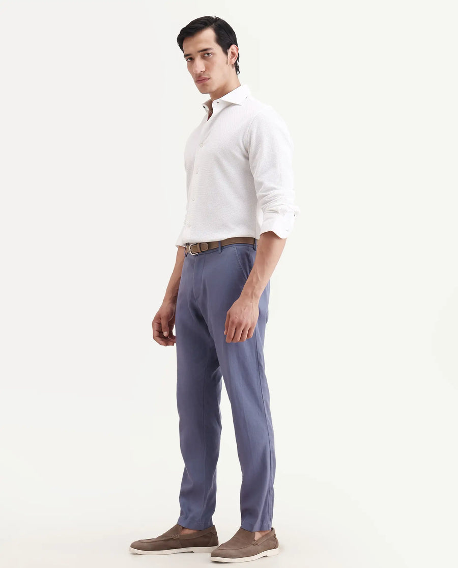 Rare Rabbit Men's Linol-T Dusky Purple Linen Blend Fabric Regular Fit Drawstring Plain Trouser