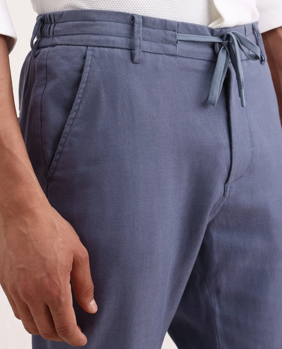 Rare Rabbit Men's Linol-T Dusky Purple Linen Blend Fabric Regular Fit Drawstring Plain Trouser