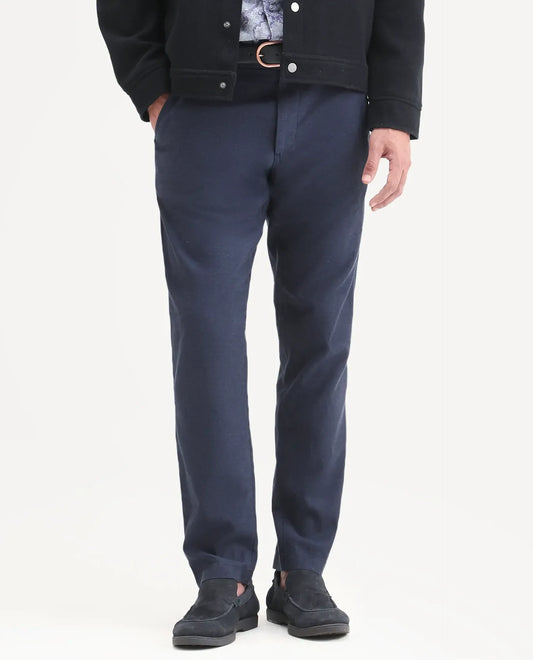 Rare Rabbit Men's Linol-T Navy Linen Blend Fabric Regular Fit Drawstring Plain Trouser