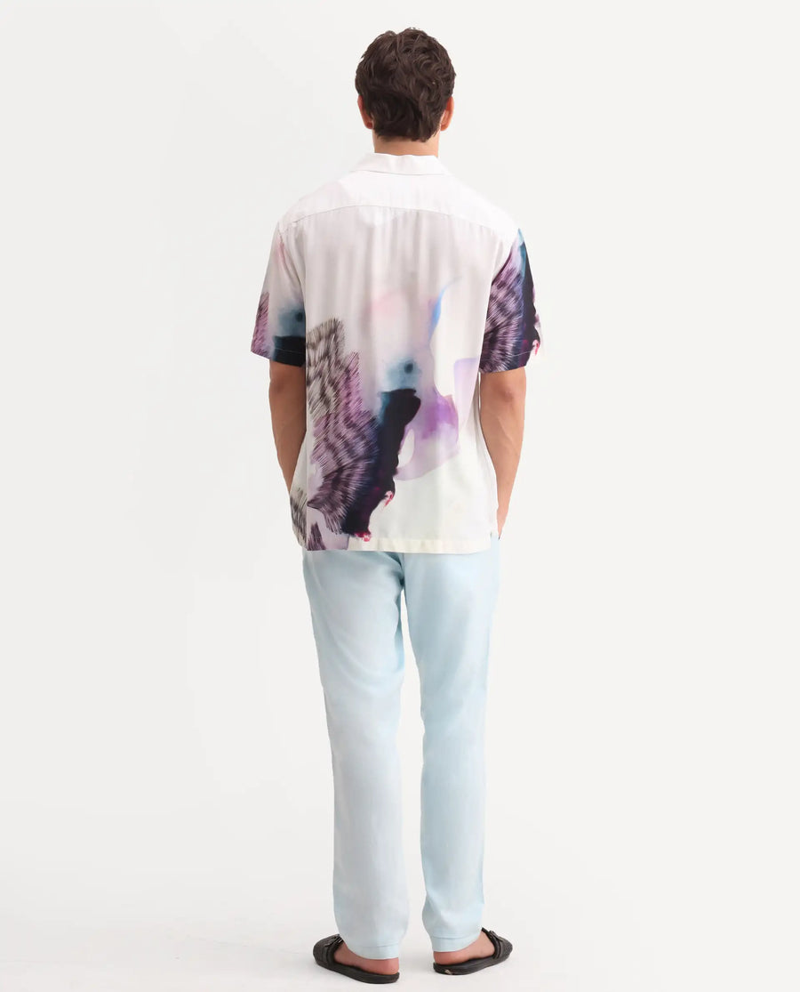 Rare Rabbit Men's Linol-T Aqua Linen Blend Fabric Regular Fit Drawstring Plain Trouser