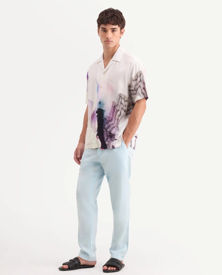 Rare Rabbit Men's Linol-T Aqua Linen Blend Fabric Regular Fit Drawstring Plain Trouser