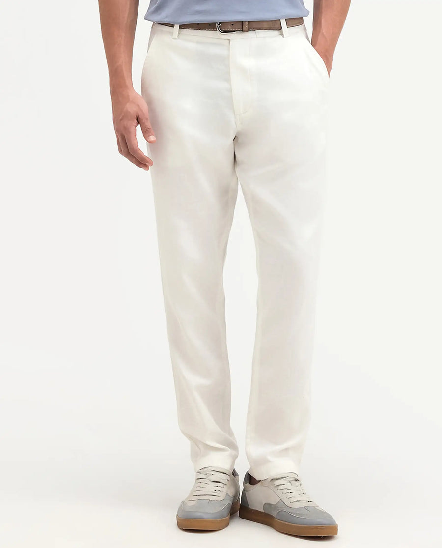 Rare Rabbit Men's Linol-T Off White Lyocell Fabric Regular Fit Drawstring Plain Trouser