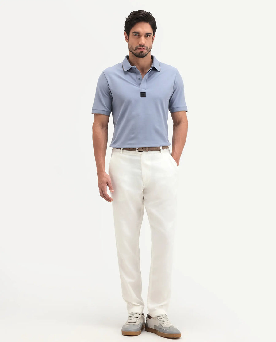 Rare Rabbit Men's Linol-T Off White Lyocell Fabric Regular Fit Drawstring Plain Trouser