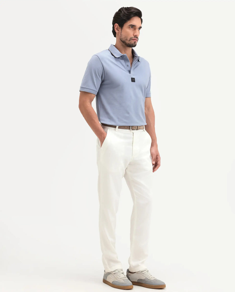 Rare Rabbit Men's Linol-T Off White Lyocell Fabric Regular Fit Drawstring Plain Trouser