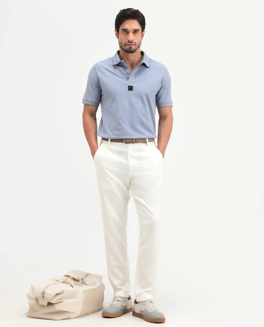 Rare Rabbit Men's Linol-T Off White Lyocell Fabric Regular Fit Drawstring Plain Trouser