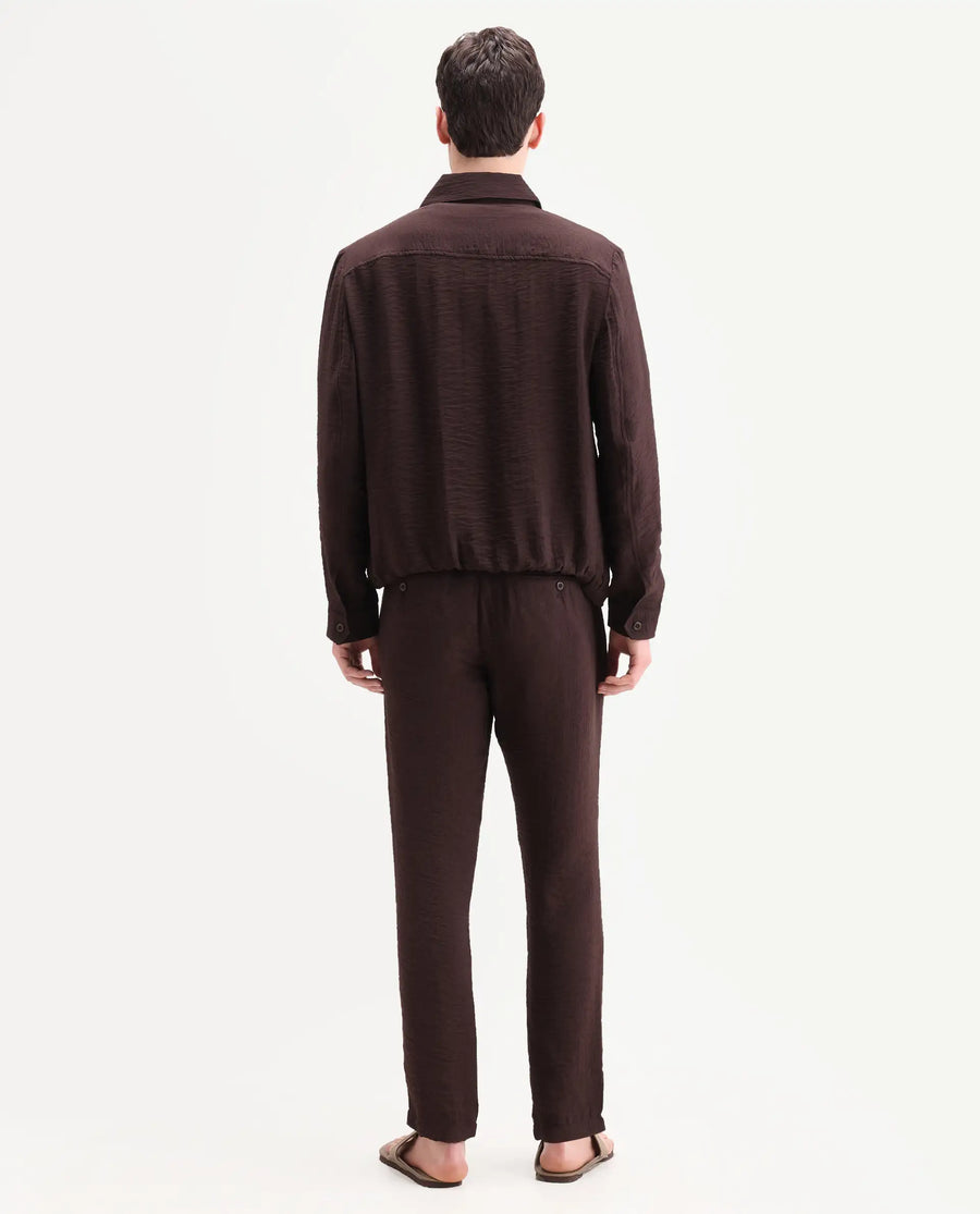 Rare Rabbit Men's Veon-T Dark Brown Viscose Blend Fabric Regular Fit Plain Trouser