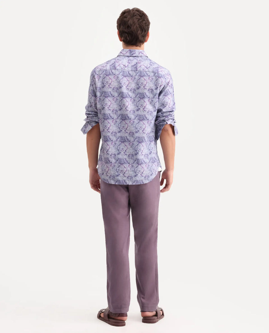 Rare Rabbit Men's Linol-T Purple Linen Blend Fabric Regular Fit Drawstring Plain Trouser