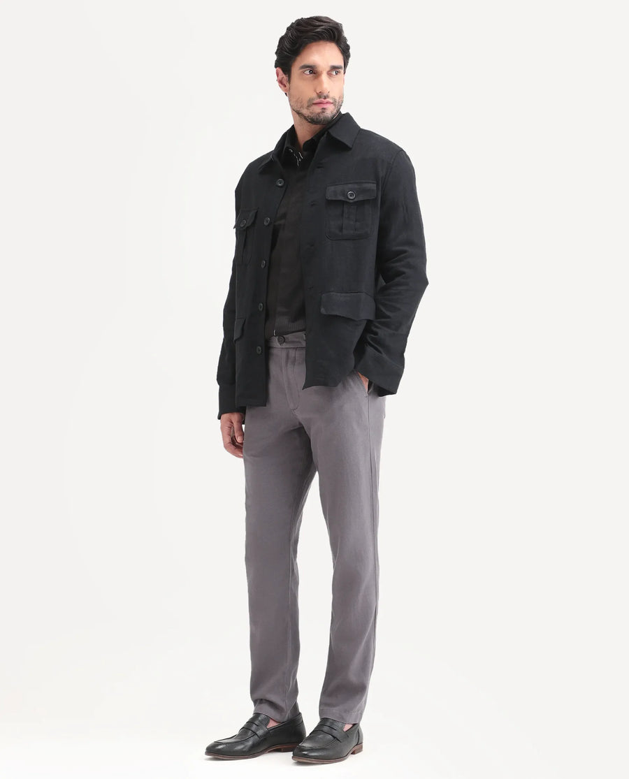 Rare Rabbit Men's Linol-T Grey Linen Blend Fabric Regular Fit Drawstring Plain Trouser