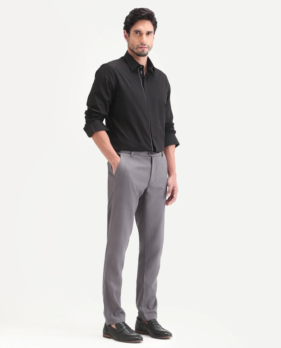 Rare Rabbit Men's Linol-T Grey Linen Blend Fabric Regular Fit Drawstring Plain Trouser