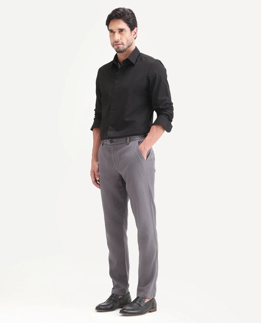 Rare Rabbit Men's Linol-T Grey Linen Blend Fabric Regular Fit Drawstring Plain Trouser