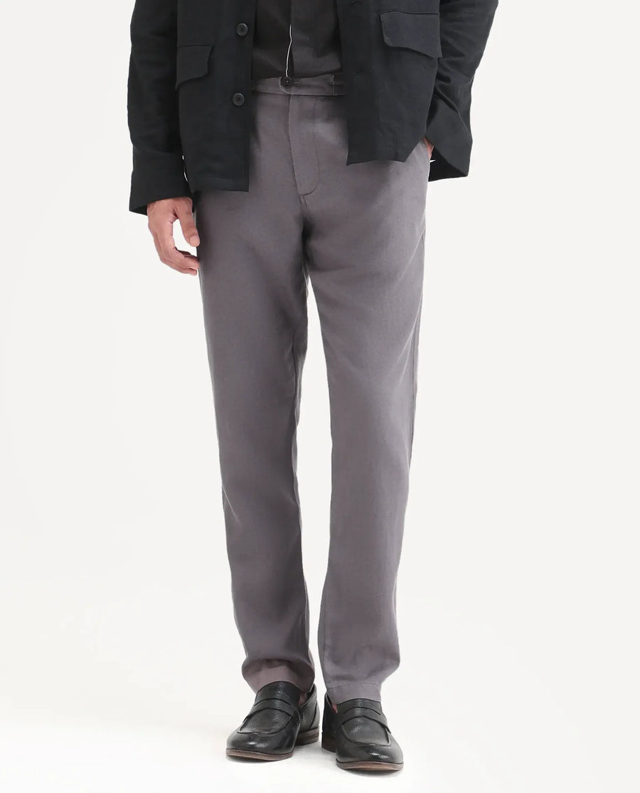 Rare Rabbit Men's Linol-T Grey Linen Blend Fabric Regular Fit Drawstring Plain Trouser
