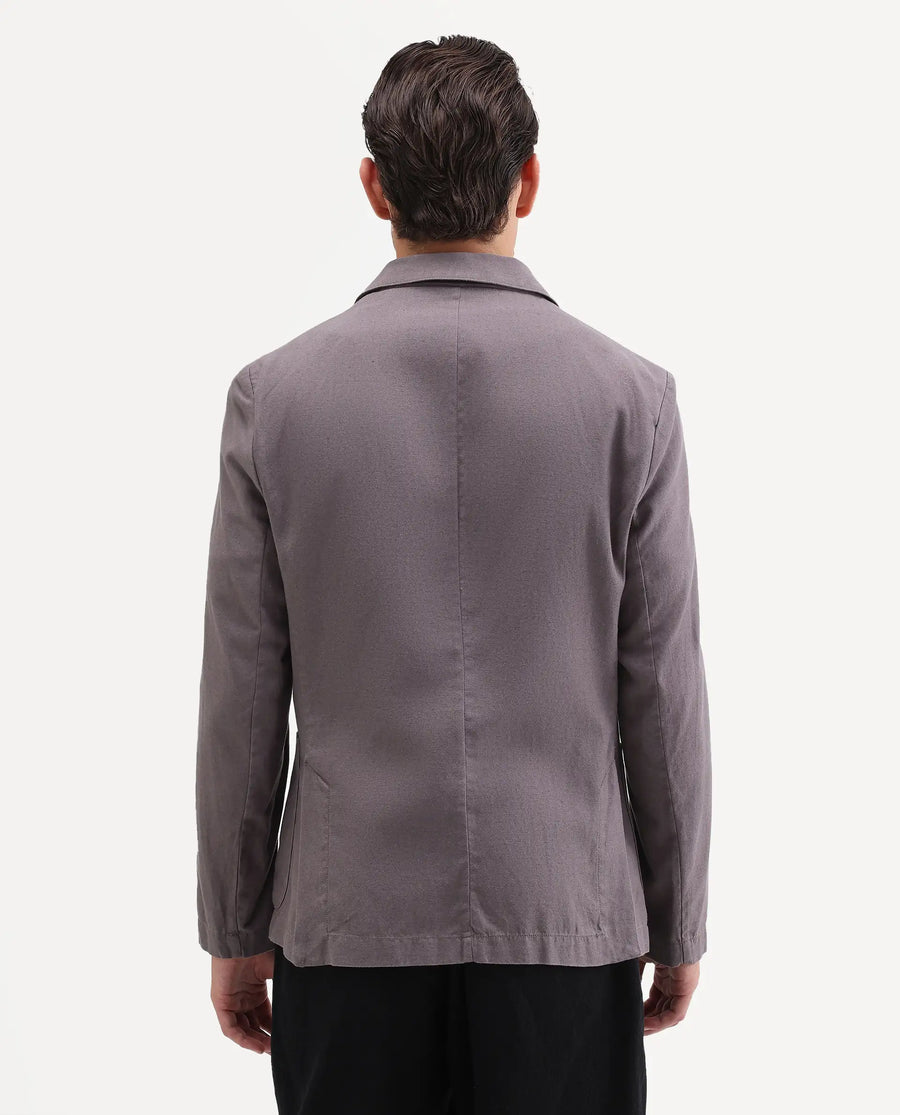 Rare Rabbit Men's Deb Grey Linen Blend Fabric Lapel Neck Tailored Fit Plain Blazer