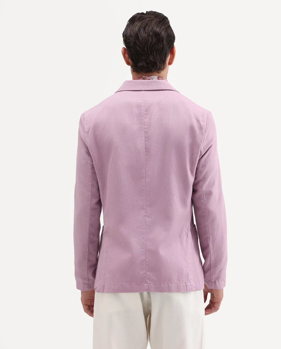 Rare Rabbit Men's Deb Dusky Pink Linen Blend Fabric Lapel Neck Tailored Fit Plain Blazer