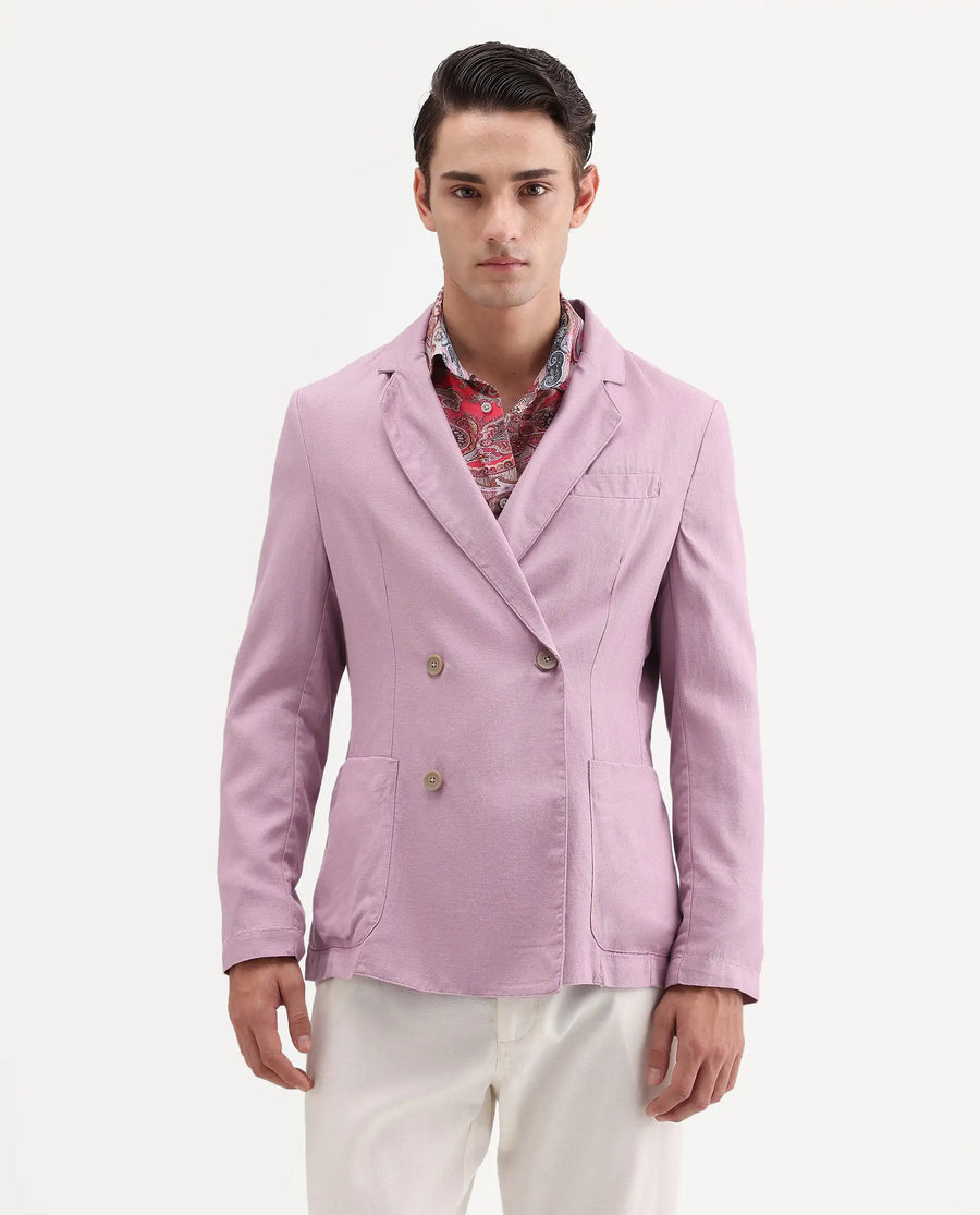 Rare Rabbit Men's Deb Dusky Pink Linen Blend Fabric Lapel Neck Tailored Fit Plain Blazer