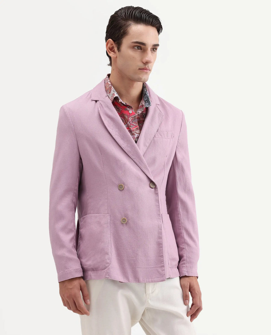 Rare Rabbit Men's Deb Dusky Pink Linen Blend Fabric Lapel Neck Tailored Fit Plain Blazer