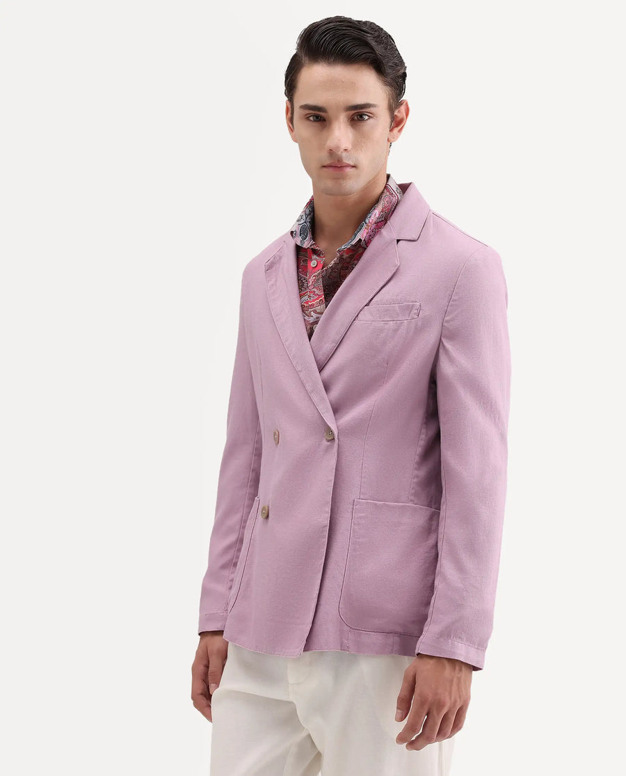 Rare Rabbit Men's Deb Dusky Pink Linen Blend Fabric Lapel Neck Tailored Fit Plain Blazer