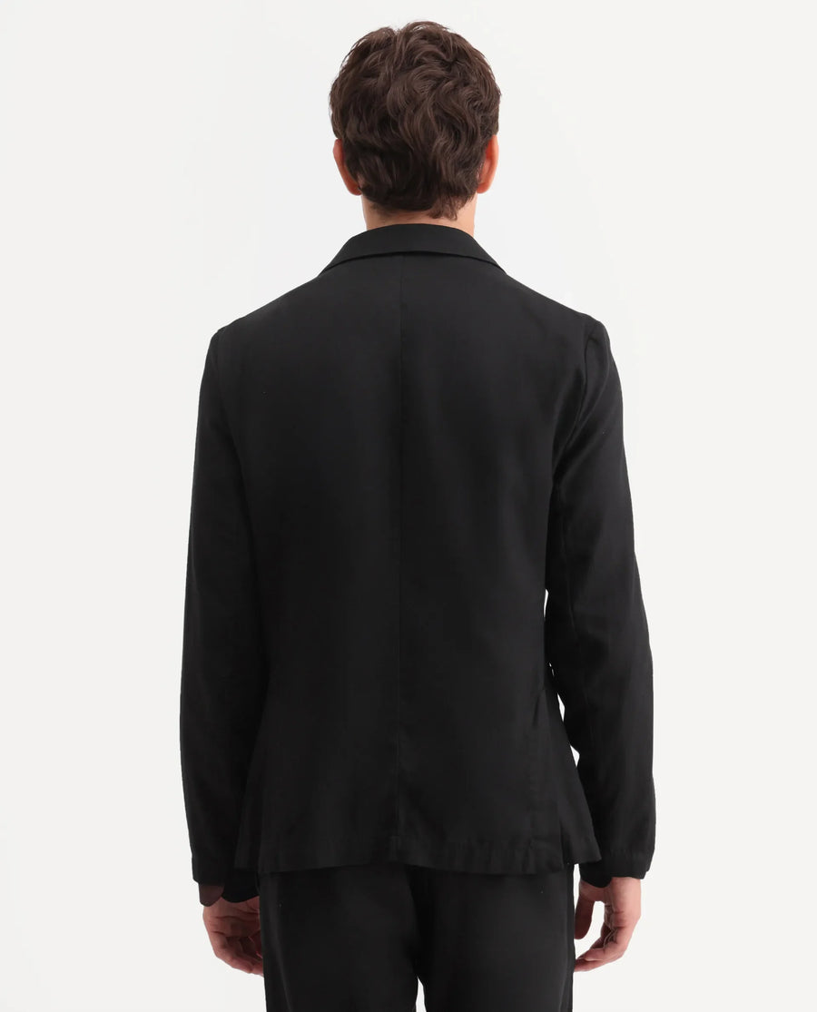 Rare Rabbit Men's Deb Black Linen Blend Fabric Lapel Neck Tailored Fit Plain Blazer