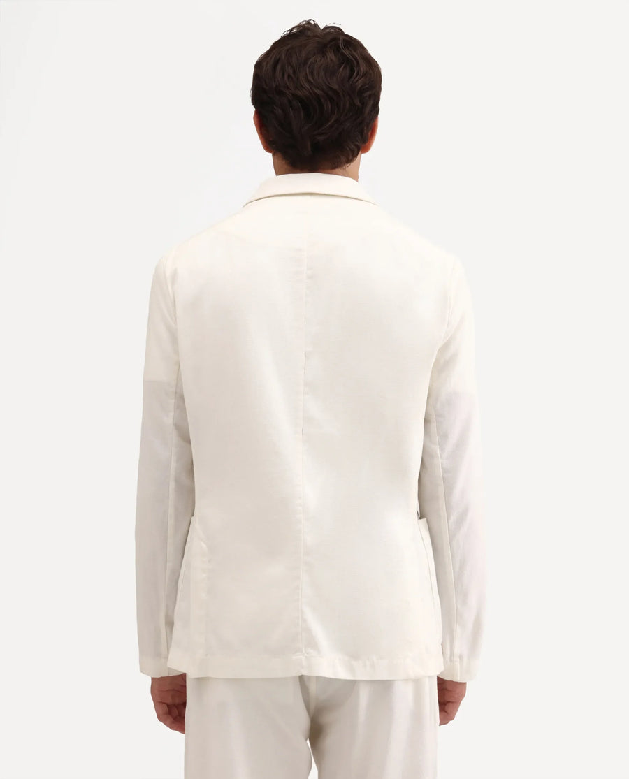 Rare Rabbit Men's Deb Off White Linen Blend Fabric Lapel Neck Tailored Fit Plain Blazer