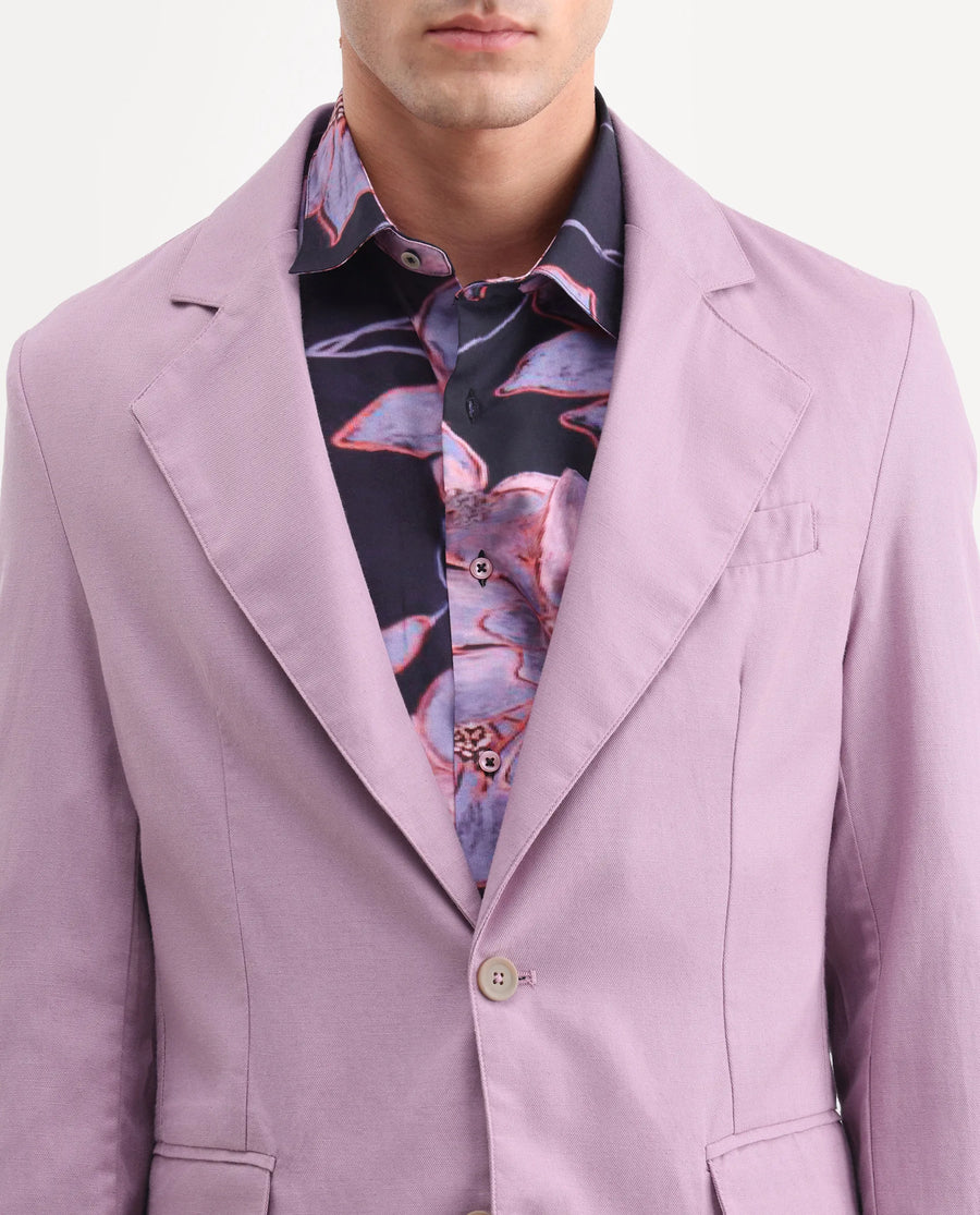 Rare Rabbit Men's Linol Dusky Pink Linen Blend Fabric Lapel Neck Tailored Fit Plain Blazer