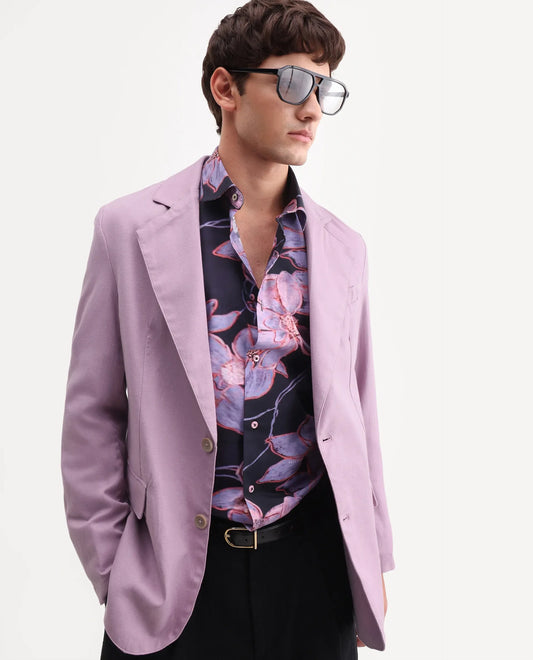 Rare Rabbit Men's Linol Dusky Pink Linen Blend Fabric Lapel Neck Tailored Fit Plain Blazer