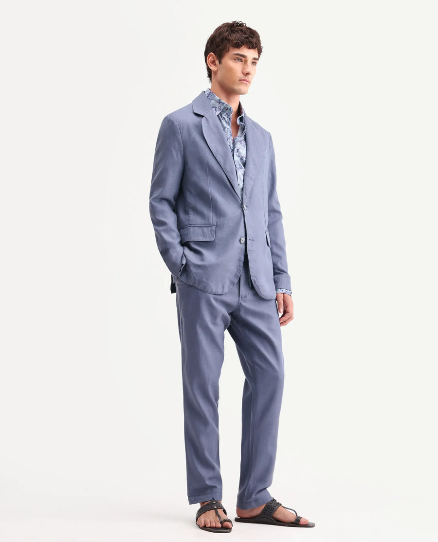 Rare Rabbit Men's Linol Dusky Purple Linen Blend Fabric Lapel Neck Tailored Fit Plain Blazer