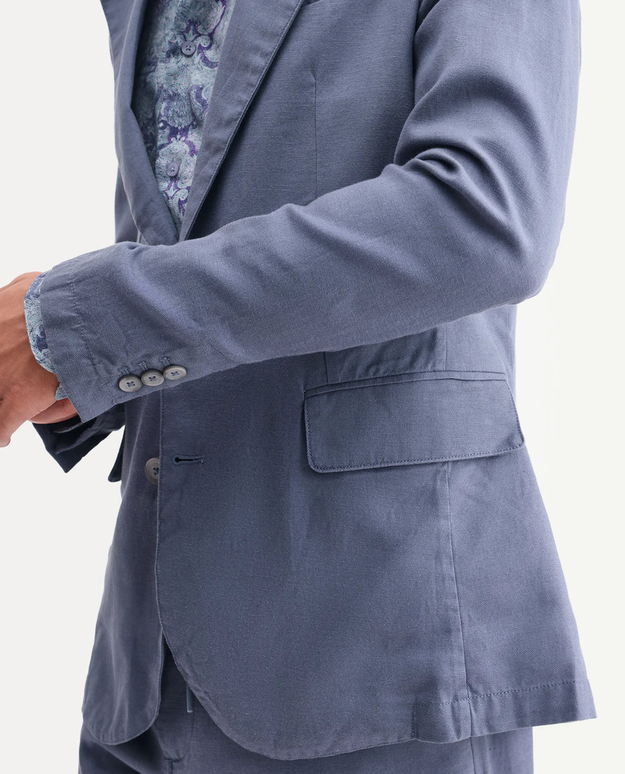 Rare Rabbit Men's Linol Dusky Purple Linen Blend Fabric Lapel Neck Tailored Fit Plain Blazer