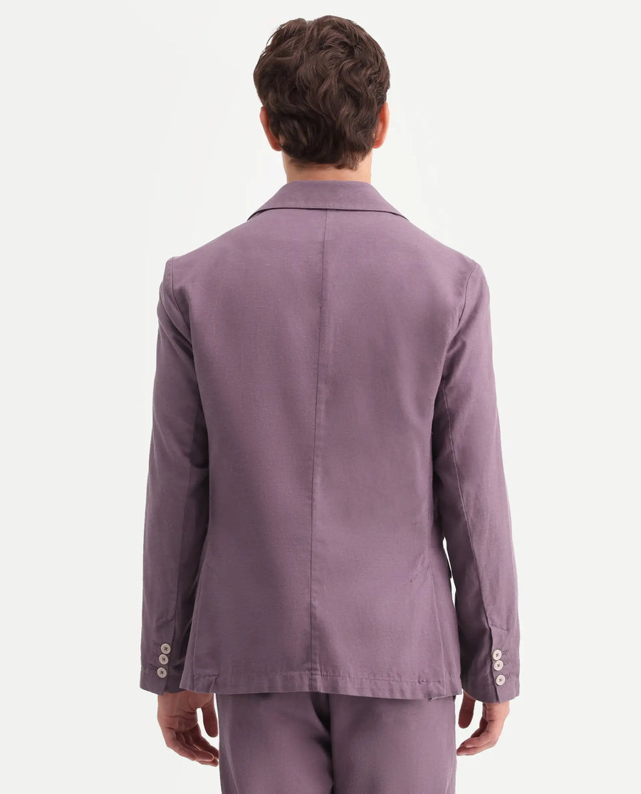 Rare Rabbit Men's Linol Purple Lyocell Blend Fabric Collared Neck Tailored Fit Blazer