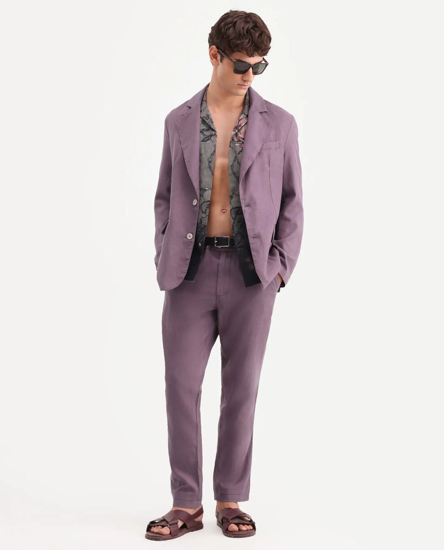 Rare Rabbit Men's Linol Purple Lyocell Blend Fabric Collared Neck Tailored Fit Blazer